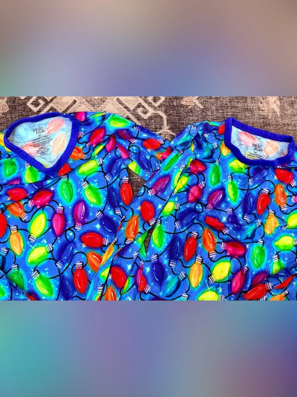 Kids Blue Holiday Light Print Pajama Set